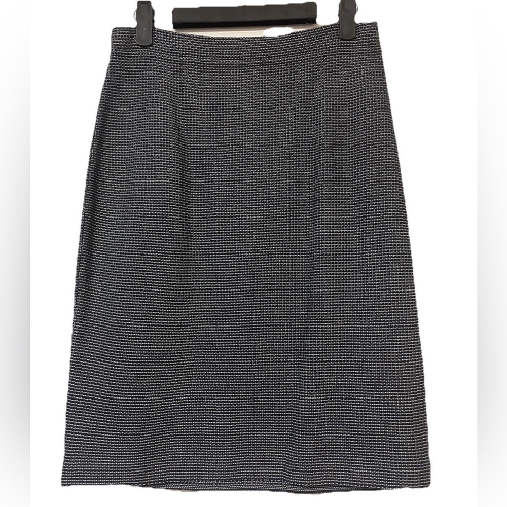 NWOT St. John Santana Knit Wool Blend Pencil Skirt Navy White Check US 2 Classic - Picture 2 of 9